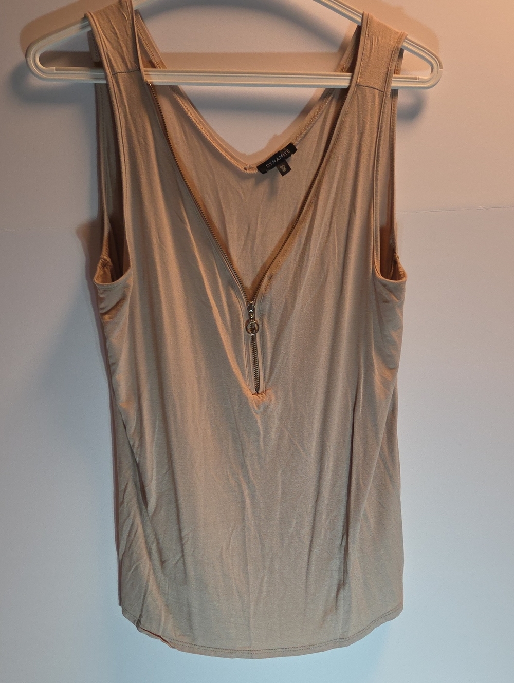 Dynamite Beige Tank Top with Front Zip Size L
